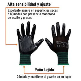 Truper GU-122, Guantes de nylon recubiertos de nitrilo, medianos