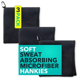 SweatBlock Microfiber Sweat Absorbing Handkerchief - Sport, Gym, Daily Use - for Hands, Face, Body - Machine Washable, Reusable - Men & Women - 15x15 (3 Pack, Black)