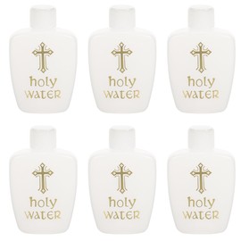 DOITOOL Holy Water Bottles 6Pcs Holy Water Container Holy Water Plastic Bottle Empty Container with Gold Cross for Easter Catholic Christian Baptism Party Prop - 60ml