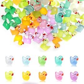 Mini Ducks 100 Pack Glow in The Dark Mini Resin Ducks Figures Tiny Ducks Miniature Ducks Little Ducks Small Ducks Mini Light Up Ducks Tiny Plastic Ducks for Aquarium Fairy Garden Dollhouse Landscape