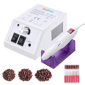 Nail Drill Machine Electric Nail File Drill Set Kit 20000RPM Cadrim Electric Nail Drill Sanding Bands Low Noise Vibration Acrylic Nails Gel Nail Art Polisher Sets Glazing Manicure Grinder Tool - White