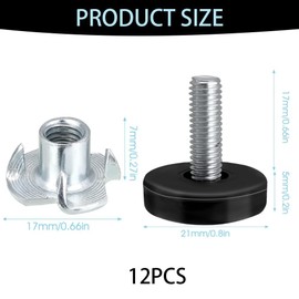 Azlanway Height-adjustable furniture feet with drive-in nut, pack of 12, adjustable levelling feet, M6, diameter 16 mm, adjustment screw for table legs, cabinet legs, chair, sofa, furniture gliders