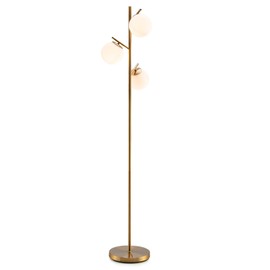 DORTALA Golden Floor Lamp, 169CM Tall Modern Freestanding 3-Globe Lamp with Convenient Foot Switch & 3 E26 Bulb Bases for Living Room Bedroom Study