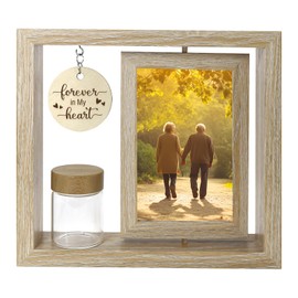 Custom Memorial Photo Frame for Loved Ones - Two 4x6 Inch Pictures with Included Glass Keepsake Jar for Hair, Ashes, or Mementos - Elegant Tribute Gift for Loss, Funeral, or Remembrance (wood1)