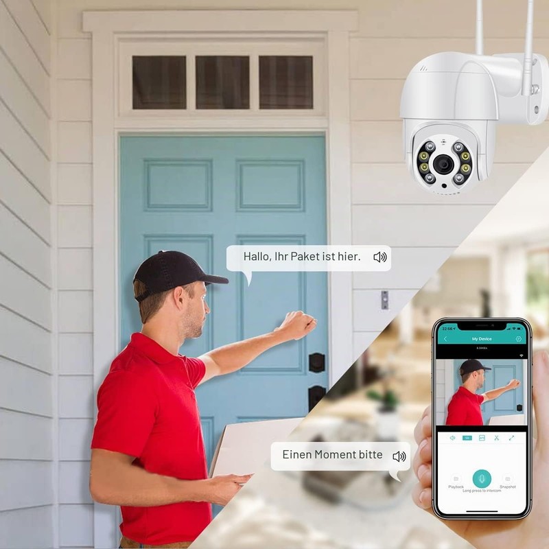 Anksono 2MP Outdoor WiFi Surveillance Camera, 350°/90° Swivelling PTZ Outdoor