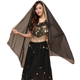 Chiffon Belly Dance Veil, Women's Big Headscarf, Lightweight Indian Tribal Chiffon Veil Gypsy Scarves Dance Shawls, Rectangular Wrap Shawl Head Covering for Rave Party Practice