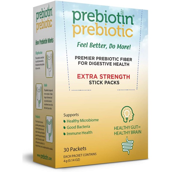Prebiotin Prebiotic Fiber Powder - 4 Gram Stick Packs – 30 Count - Formulated to Support Digestive Health - Balances Gut Microbiome, Boosts Your Own Probiotics & Enhances Immunity
