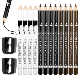 LXUEJIE 12 Pcs Barber Pencil with 2 Sharpener, Magic Hairline Pencils for Lineup Beard Hailiner Pencil Barber Chalk Beard Shaping Guide Pen for Men Makeup Design(Black, White, Dark Brown, Light Brown)