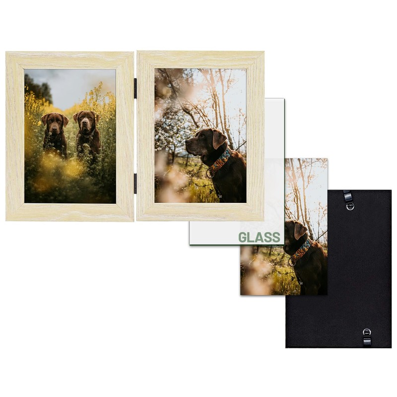 Frametory, 5x7 Double Picture Frame Hinged 2 Photos Frame Collage,