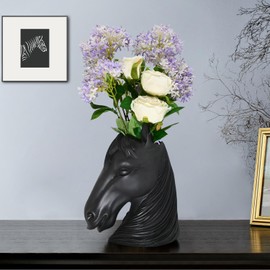 Juliahestia Horse Head Vase Black Home Decor Room Art Decorative Table Flower Pot Centerpiece Aesthetic Equestrian Decorations Gifts for Women Lovers Mother Birthday