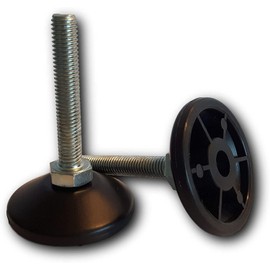 KLAMA 4 x Height-Adjustable Feet - Galvanised Steel Furniture Feet with Welded Nut and Plastic Base (M12 x 100 mm, Base Diameter 30 mm)