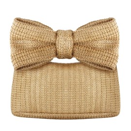 Bow Straw Purse for Women Woven Bow Summer Clutch Bag Dumpling Evening Clutch Handbags Summer Woven Rattan Handbag Beach Bag (Khaki12)