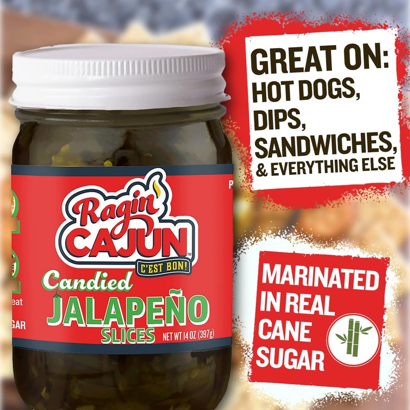 Ragin' Cajun Candied Jalapeño Slices - 14 fl oz Jar,
