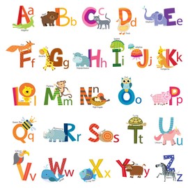 DECOWALL DS-8002 Animal Alphabet (Small) Wall Sticker Decor Kindergarten Nursery Kids Room DIY Wall Decal Sticker Wall Art Stickers Boys Girls Teens Kids Bathroom Decor Vinyl Bedroom Teen Kids