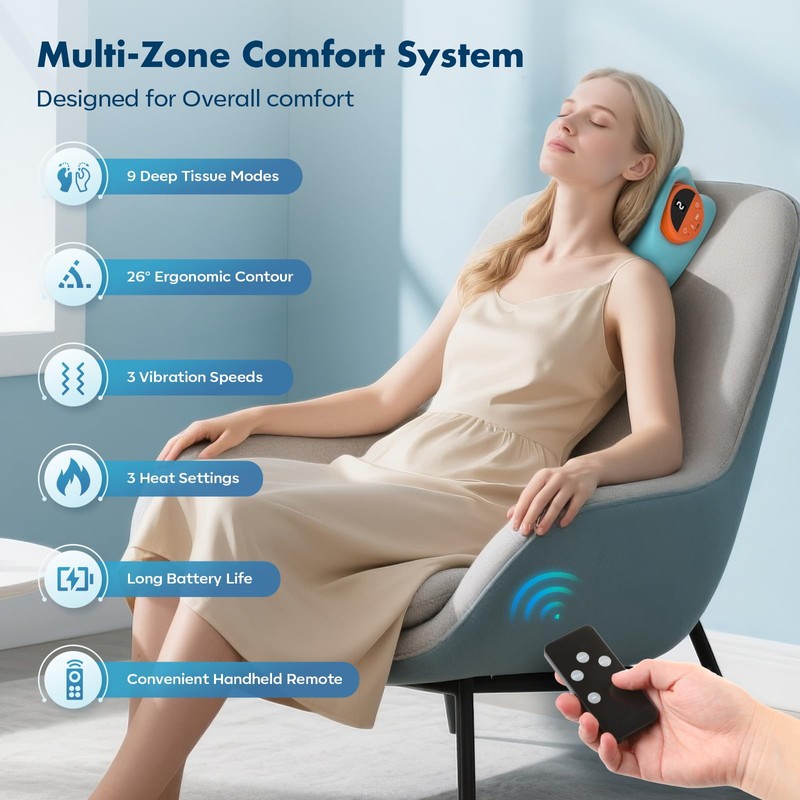 Neck Massager 2026, 4-in-1 Portable Traction Device with Heat &