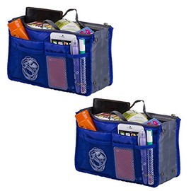 2 Pack Magik Travel Insert Handbag Purse Large Liner Organizer Tidy Bags Expandable 13 Pocket Handbag Insert Purse Organizer with Handles (Sapphire)