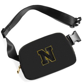 Gitus Belt Bag Fanny Pack Crossbody Bags with Initial Letter Patch Cute Stuff Birthday Gifts for Teenager Girls Trendy Preppy Stuff for Teen Girls Cool Stuff for Teens, Black, one size, N
