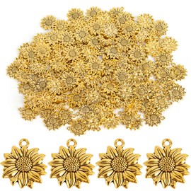Framendino, 120 Pack Vintage Antique Gold Sunflower Charms Pendant for Jewelry Making Supplies