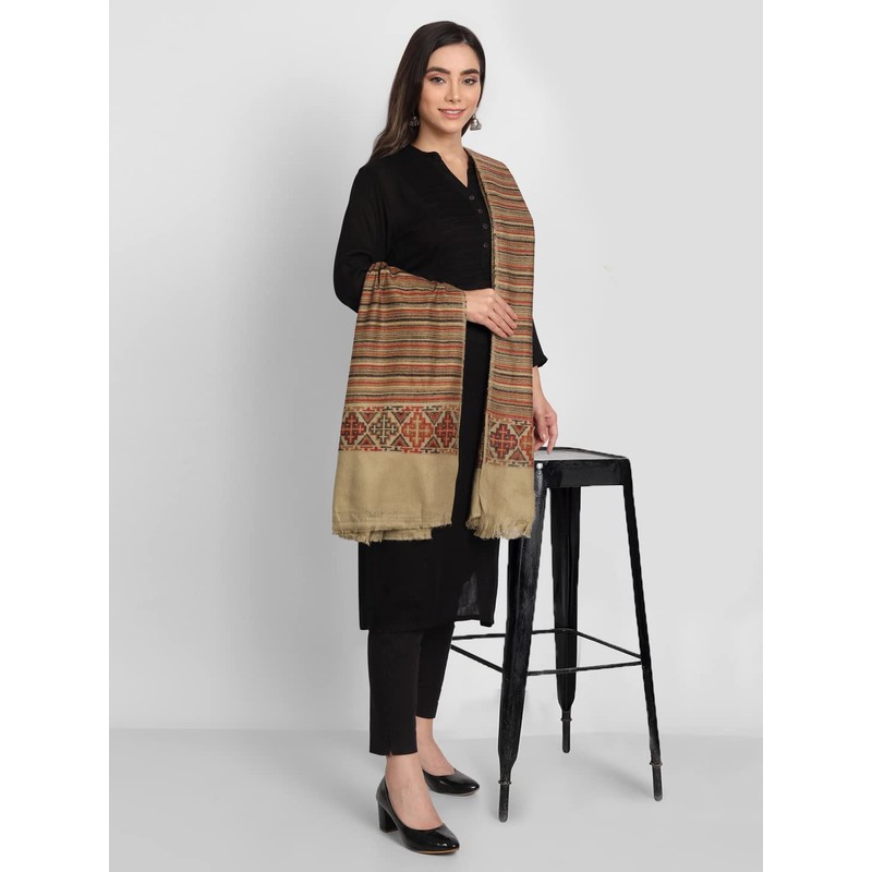 Zamour Women's Kullu Striped Himachali Mountain Meditation Woolen Shawl Stole