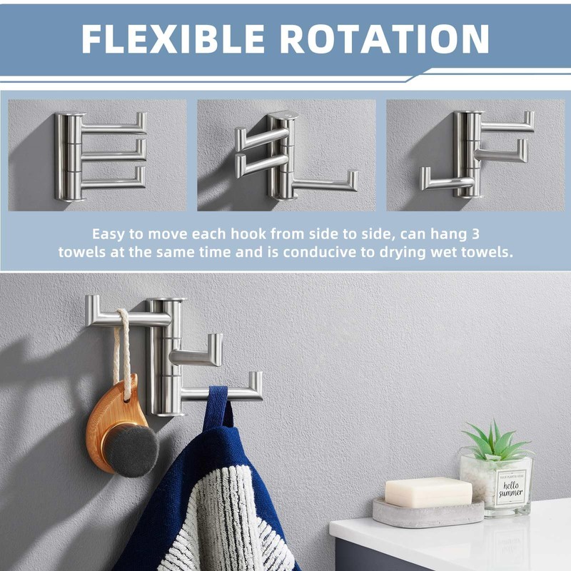 Suyar Bathroom Towel Hook 3 Arms, SUS 304 Stainless Steel