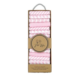 Jesse and Lulu Grey Zigzag Washcloth Bundle 16 Pieces (Pink)