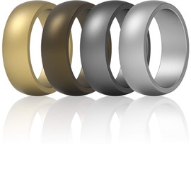 ThunderFit - Anillos de matrimonio, de silicona, para hombre, 7 anillos/4 anillos/1 anillo, línea clásica y media, 8,7 mm de ancho, 2 mm de grosor, Hombres Bronce, Oro, Pistola Metal, Plata, 7.5 - 8 (18.2mm)