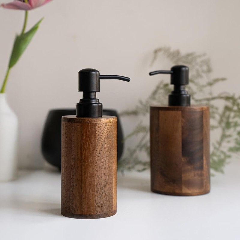 MIGAKU HOME Walnut Wood Soap Dispenser with Pump, Funnel &