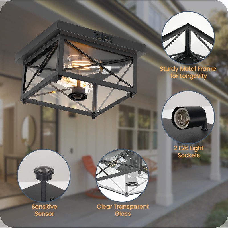 GOEBLESON Motion Sensor Outdoor Ceiling Light, Outdoor Flush Mount Ceiling