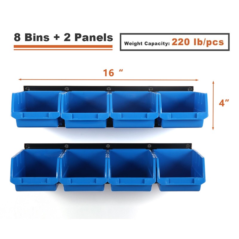 Wallmaster 8-Bin Storage Bins Garage Rack System 2-Tier Orange Tool