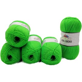 5 x 100 g Ilkadim Export Wool Socks Plain with 75% Merino Wool, 500 g Package Wool for Knitting and Crocheting (Neon Green S 883)