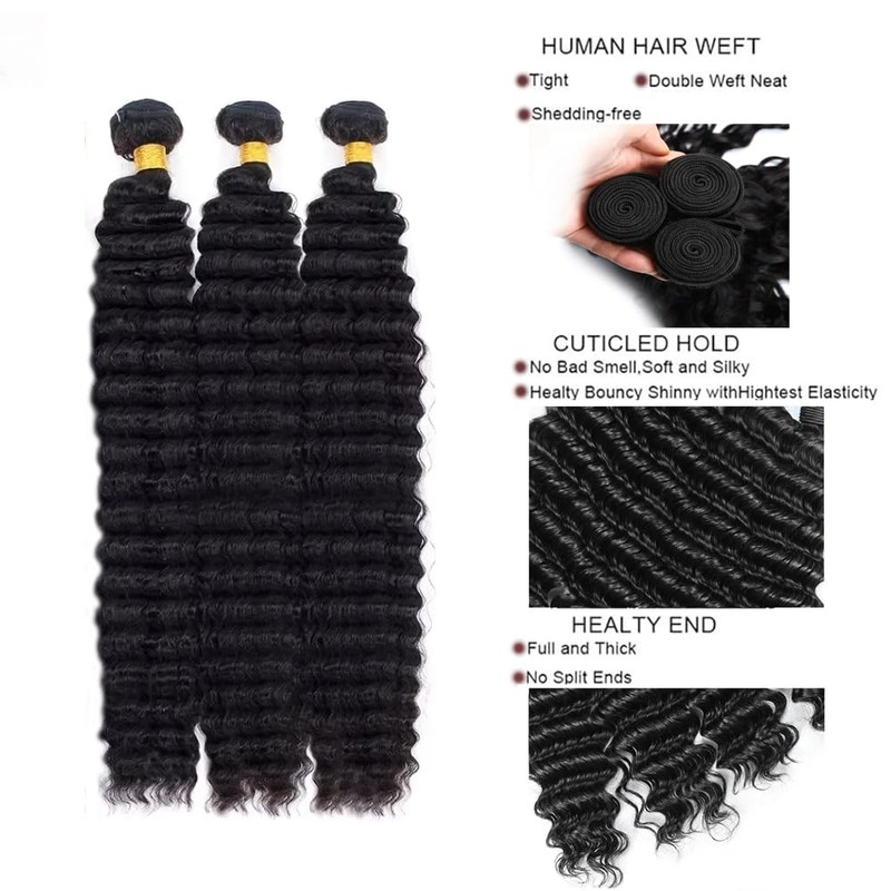 Brazilian Loose Deep Wave Bundles Human Hair Natural Black 22