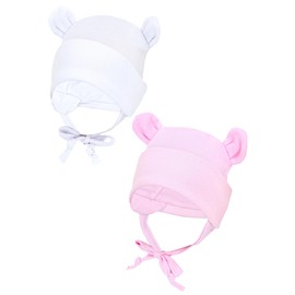 TupTam Baby First Hat with Ear Flaps Pack of 2, White / Pink / with Ears