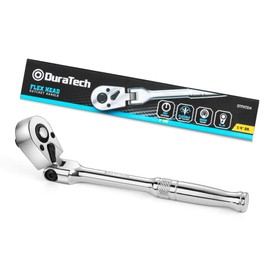 DURATECH 1/4" Drive Flex-Head Ratchet, 72-Tooth Ratchet Wrench, Quick-release, Reversible Switch, Full-Polished Chrome Plating, Alloy Steel