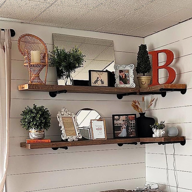 6 Pack Pipe Shelf Brackets 10 Inch, Industrial Iron Pipe