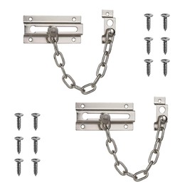 2PCS Stainless Steel Door Chain,Sliver Anti Theft Door Chain,Chain Lock for Door,Lock Internal Door Lock,Home Safe Door Locks with Screws or Hotel Home Apartment Bedroom