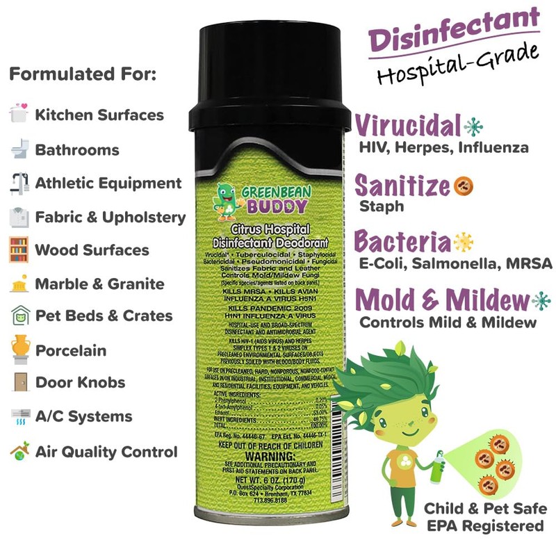 Green Bean Buddy Hospital Grade Disinfectant Flu Spray, Tubercilocidal, Herpes