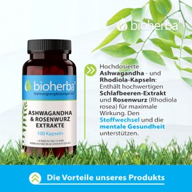 Ashwagandha Rhodiola - 300 Kapseln von BIOHERBA | Hochdosiertes Anti-Stress Supplement für Balance und Energie