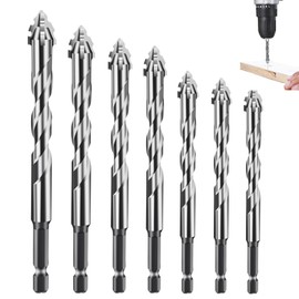 7-Piece Four-Edged Sawtooth Eccentric Drill Bit Set, 3/4/5/6/8/10/12 mm, Four-Edged Serrated Drill, High-Strength Tile Drill Set with Carbide Tip, Multifunctional Drill Set