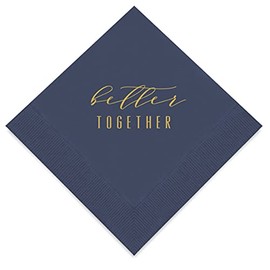 Weddingstar 3-Ply Gold Foil Cocktail Napkins Navy Blue - Better Together