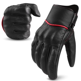 aaasportx Motorcycle Gloves Men's Leather Motorbike Gloves Touchscreen Function - Protectors Motorcycle Gloves Men & Women Motorcycle Gloves with Non-Slip Pads (Perforated, Red, X-Large)