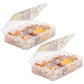 2 Pack Snack Box Containers with 8 Adjustable Compartments, BPA - Free, Reusable Transparent Containers for Travel Party Meal