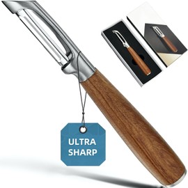 Premium 304 Stainless Steel Multi-Functional Kitchen Peeler for Fruits and Vegetables with Wood Handle - Ultra Sharp and Durable Blade, Potato Peeler, Veg Peelers Hand for Kitchen