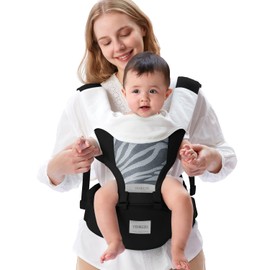 Baby Carrier Newborn to Toddler with Hip Seat, Multifunction Baby Hip, 4-in-1 Ergonomic Infant Carrier (Ergonomic M Position) Adjustable & Removable Baby Holder Carrier for 0-36 Months (Black)