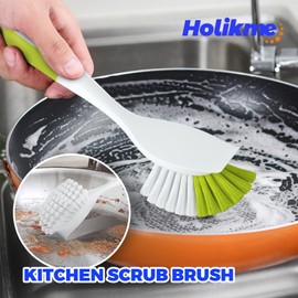 Holikme 7 Pack Dish Cleaning Brush & Pad Set, Dish Scouring Pad for Cleaning, Scouring Pad & Kitchen Scrub Brush & Bendable Clean Brush & Groove Gap Brush for Dish, Pot, Pan, Kitchen Sink (Amarillo)