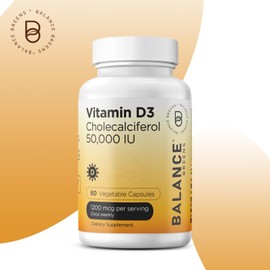 Balancebreens Vitamin D3 50,000 IU, 60 Veggie Capsules - High Potency, Supports Immune & Bone Health - Weekly Once (Pack of 12)