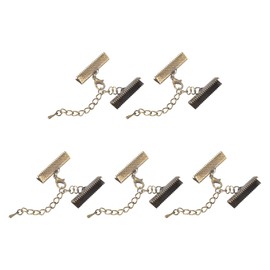 uxcell 20Sets Ribbon Crimp Clamp Ends with Lobster Claw Clasps & Extension Chain, 25mm Cord End Clasps for DIY Craft Making, Bronze Tone