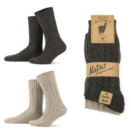 GoWith 1-2 Pairs Unisex Alpaca Wool Socks, Thermal Warm Cozy Merino Wool Socks, Heated Fuzzy Winter Boot Socks, Beige/Brown - 2 Pairs, 10-12