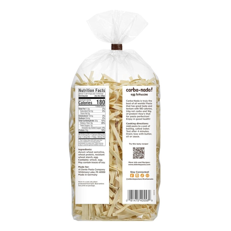 Al Dente Carba-Nada Egg Fettuccine - Lower Carb, High Protein
