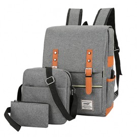 ZEILING Three piece backpack with large capacity simple business computer bag USB charging, travel backpack,grey