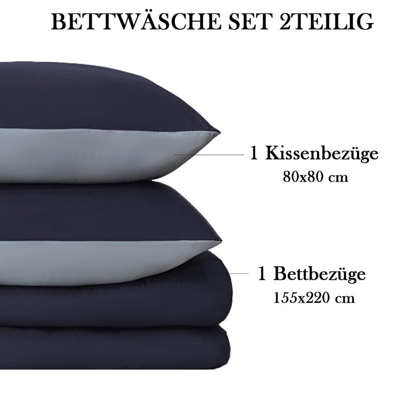 Nesture Bed Linen 155 x 220 cm 2-Piece Dark Blue/Grey